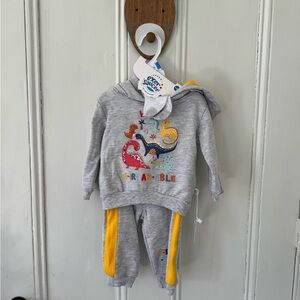 Grey & Yellow Kids Matching Dino Hoodie Set